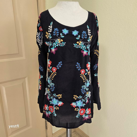 Johnny Was Kikimu Georgette Floral Blouse L - Picture 5 of 7